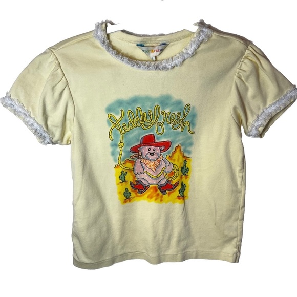 Teddy Fresh Baby Doll Style Yellow Crop Top with Lace Trimming Size S - Picture 1 of 5